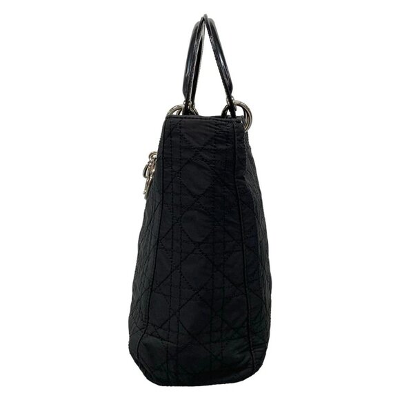 Auth DIOR/ChristianDior Lady Dior Large Bag Black Nylon Leather Handbag - Picture 4 of 16